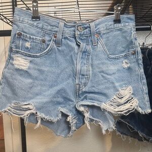 Levi's Light Blue Distressed Denim Cutoff Shorts
